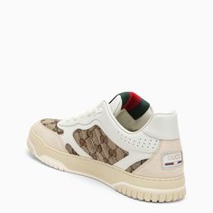 100% Textile materials and leather / Rubber sole Luxury Beige Leather Sneakers, Designer Beige Leather Sneakers, White Gucci Sneakers In Calf Leather, Gucci White Calf Leather Sneakers, White Gucci Calf Leather Sneakers, Luxury Gucci Beige Sneakers, Luxury Beige Gucci Sneakers, Guccio Gucci, Versace Shop