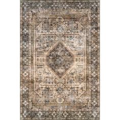 an area rug with brown, beige and black colors on the bottom half of it