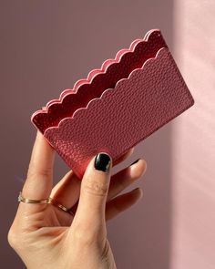 DETAILS This pink and red card case with a fun scalloped shape holds your ID, a credit card, and cash with ease. Pink Card Case, Compact Pink Card Holder For Everyday Use, Luxury Pink Card Holder, Pink Leather Card Holder For Daily Use, Pink Leather Card Holder With Card Slots, Red Wallet, Red Card, Cupcakes And Cashmere, Wallet Gifts