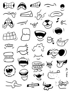 a bunch of cartoon faces drawn in black and white