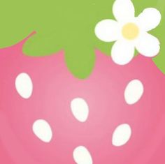 a pink strawberry with white polka dots and a flower