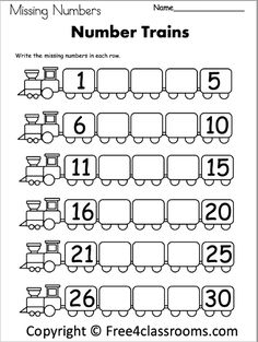 the missing numbers worksheet for number trains