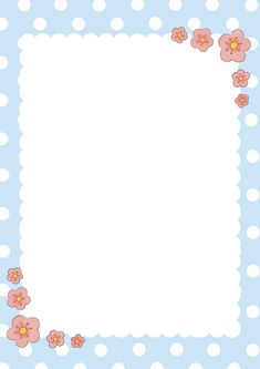 a blue and white polka dot border with pink flowers