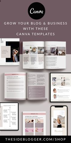 an open book with the title how to grow your blog and business with these canva templates