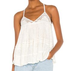 Beautiful Boho Ivory Top! Too Small For Me! Feminine Cream Tank Top For Spring, White Feminine Tank Top With Lace Trim, Chic Cream Tank Top For Spring, White Bohemian Cami Top, Bohemian White Cami Top, White Lace Trim Tank Top For Spring, White Lace Trim Tank Top For Daywear, White Tank Top For Spring Brunch, Feminine White Tank Top For Vacation