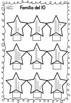 a printable worksheet with five stars and the word familia del 10