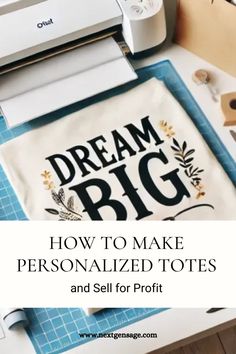 the words dream big and how to make personalized totes on a cutting mat