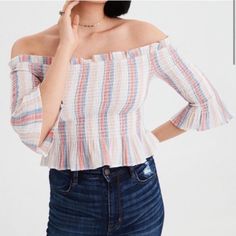 Originally: $50 Multi Colored American Eagle Smocked Off-The-Shoulder Top, Brand New With Tags, Never Been Worn, No Flaws, Not Sure If I Want To Let Go Hence The Price Bc It’s So Cute And The Colors Are Gorgeous!! No Returns Or Refunds Please Message Before Purchase Shipping Not Included In Price Casual Off-shoulder Smocked Top For Spring, Spring Stretch Off-shoulder Smocked Top, Casual Off-shoulder Top With Smocked Back, Summer Off-shoulder Tops With Smocked Cuffs, Off-shoulder Summer Smocked Top For Day Out, Spring Off-shoulder Smocked Top For Day Out, Fitted Off-shoulder Smocked Top For Day Out, Casual Pink Off-shoulder Top For Spring, Pink Smocked Top With Smocked Cuffs