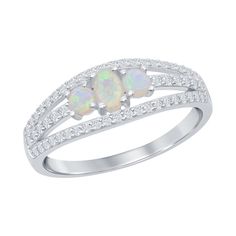 You'll love the impressive design of this beautiful ring with white opal and cubic zirconia. You'll love the impressive design of this beautiful ring with white opal and cubic zirconia. Packaging: boxed Metal: sterling silver Plating: sterling silver Finish: polished Width: 0.5 in Additional details: nickel free STONE DETAILS Stone type: cubic zirconia Shape: round Setting: prong Size: 6. Gender: female. Age Group: adult. Vintage Style Rings, Cubic Zirconia Rings, Beautiful Ring, White Opal, Opal Jewelry, Three Stone, Womens Jewelry Rings, Metal Rings, Band Ring