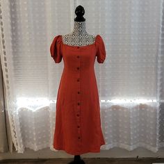 Linen Short Sleeve Button Front Dress In Trendy Burnt Orange. Perfect For A Day At The Beach, Match It With A Straw Hat And Purse Dresses Short Sleeve, Tree Dress, Linen Short Sleeve, Love Tree, Linen Short, Button Front Dress, Day At The Beach, Short Sleeve Button, Straw Hat