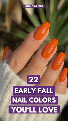 Get ready for the cozy vibes of early fall with these gorgeous nail designs! 🍂🍁 From warm neutrals to bold pops of color, these nails will have you feeling all the autumn feels. #EarlyFallNails #CozyVibes #AutumnFeels #NailInspo #FallMani #NailGoals #SeasonalNails #NailArt #FallColors #PumpkinSpiceEverything Fall Nails For Medium Skin Tone, Best Fall Colors For Nails, Acrylic Nails Plain Color Fall, Fall Nails For Olive Skin Tone, Natural Gel Color Nails, Sns Nails Designs Fall, Fall Orange Nail Colors, Fall Color For Nails, Halloween Color Nail Ideas