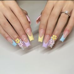 Spring Acrylic Nails, Cute Spring Nails, Long Acrylic, Easter Nails, Pastel Nails, Baby Boomer, Beautiful Nail Designs, Spring Nail, 3d Nail Art