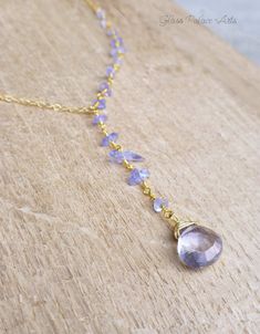 Tanzanite Necklace Gemstone Y Necklace Gold by GlassPalaceArts Lariat Necklaces With Stones As Gift, Lariat Necklace With Stones As Gift, Drop Necklace With Natural Stones For Jewelry Making, Natural Stones Drop Necklace For Jewelry Making, Girlfriend Necklace Gift, December Birthstone Necklace, December Birthstone Jewelry, Delicate Gold Necklace, Tanzanite Necklace