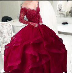 Long Sleeve Gown With Ruffles, Long Sleeve Lace Ball Gown With Lace Bodice, Long Sleeve Lace Gown For Prom Season, Long Sleeve Organza Gown For Banquet, Long Sleeve Lace Dress For Debutante Ball, Lace Ball Gown With Ruffles, Long Sleeve Wedding Gown With Ruffles, Long Sleeve Ruffled Gown For Wedding, Ruffled Ball Gown For Banquets