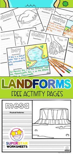 the landforms worksheet for kids to learn how to draw and color with their hands