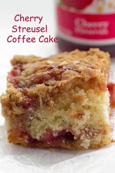 a piece of cherry streusel coffee cake