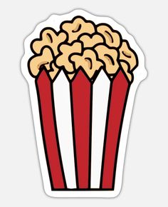 a red and white striped popcorn bucket sticker