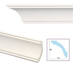 a white shelf with measurements for the top and bottom, next to it is an image of