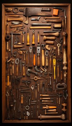 a wooden box filled with lots of different types of tools and wrench's