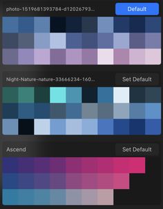 the color picker app for iphone shows different shades of blue, pink and purple