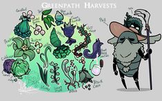 a drawing of a cartoon character holding a stick in front of plants and sea creatures