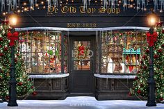 a christmas shop front decorated for the holidays