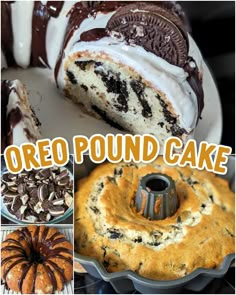 oreo pound cake collage with cookies and chocolate