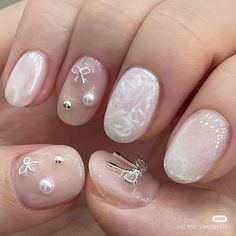 Pink Pretty Aesthetic, Bows Nails, Nails Coquette, Coquette Nails, Asian Nails, Pretty Aesthetic, Coquette Style, Simple Acrylic Nails