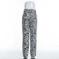 Casual Trousers Wide Leg Pants Zebra Animal Print Black Zebra Print Bottoms For Spring, Black Zebra Print Pants For Spring, Casual Zebra Print Bottoms For Spring, High Waist Zebra Print Bottoms For Spring, Casual Wide Leg Bottoms With Zebra Print, Trendy White Zebra Print Bottoms, Spring Wide Leg Zebra Print Bottoms, Spring Wide Leg Zebra Print Pants, White Zebra Print Casual Bottoms