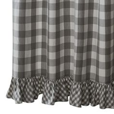 black and white checkered curtains with ruffled edges