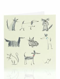 a card with drawings of dogs and cats on it