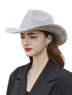 PRICES MAY VARY. Substance: The cowboy hat is made of 65% cotton + 35% polyester. Comfortable to wear, durablity,long time wear will not feel stuffy. Vintage decorative band, plus Western-style alloy metal bull, make you unique. Size: Felt western cowboy hat has a circumference of 56-58cm/22-22.83 inches, a brim width of about 7cm/2.75 inches, and a cowboy hat height of 12cm/4.72 inches. Perfect for most male and female head circumferences. Note: Please pay attention to the size of the hat befor Wide Brim Costume Hats For Fall Parties, Wide Brim Costume Hats And Headpieces For Fall Party, Fall Party Costume Hat With Wide Brim, Western Silver Hats For Parties, Western Style Silver Hats For Party, Western Silver Hats For Summer, Silver Summer Hat For Rodeo, Fitted Hat For Western-themed Spring Events, Silver Summer Rodeo Hat