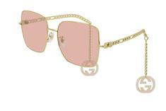 Gucci Sunglasses Women, Classic Color Palette, نظارات شمسية, Gucci Eyewear, Pink Sunglasses, Gucci Fashion, Gucci Sunglasses, Gold Sunglasses, Metal Chain