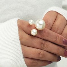 Pearl Of Elegance Trio Pearl Ring, Triple Pearl, Pearl Ring, Pearl Illusion Ring, Adjustable Size 6-8 Gold Plated Pearl Jewelry Ring, Engraved Flower, Pearl Rings, Trendy Ring, Cuff Rings, Pearl Types, Cute Rings, Crystal Flower, Gold Jewelry Fashion