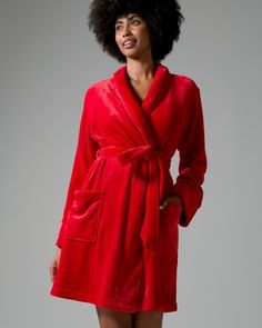 Snuggle up in the softness of our Embraceable plush robe. The wrap-front styling with a tie belt makes any day feel like a sunny Sunday morning.DetailsShawl collar.Long sleeves.Detachable tie belt.Front pockets.Length: approximately 38" from shoulder on body.100% polyester. Machine wash. Imported. Jacuzzi Hotel, Bath Jacuzzi, Hotel Christmas, Black Lace Shorts, Soma Intimates, Women's Robe, Solid Red, Sleepwear Robe, Wrap Sweater