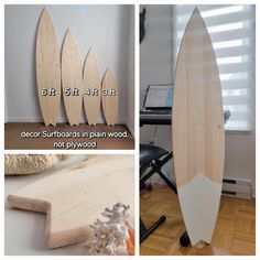 the surfboard is made out of plywood and wood