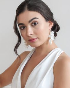 Irena Floral Earrings - Shop Wedding Jewelry | Dareth Colburn Statement Wedding Earrings, Statement Earrings Wedding, Silver Bridal Earrings, Wedding Studs, Crystal Earrings Wedding, Bridal Earrings Drop, Pearl Earrings Wedding, Ivory Flowers, Earrings Flower