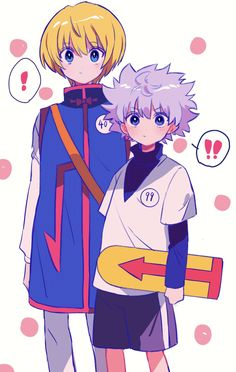 two anime characters standing next to each other