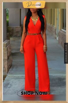 V Neck Solid Casual Short Sleeve Jumpsuits Orange V-neck Jumpsuit For Party, Casual Orange Jumpsuits And Rompers For Party, Orange V-neck Jumpsuits And Rompers For Party, Red V-neck Jumpsuit And Romper, Chic Orange Jumpsuits And Rompers For Party, Elegant Fitted Orange Jumpsuits And Rompers, Orange Fitted Elegant Jumpsuit, Elegant Fitted Orange Jumpsuit, Chic Orange Jumpsuit For Night Out