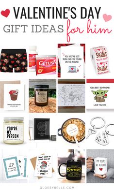 valentine's day gift ideas for him and her with the text overlaying them