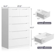 measurements for the drawers in this cabinet are shown above and below it is an image