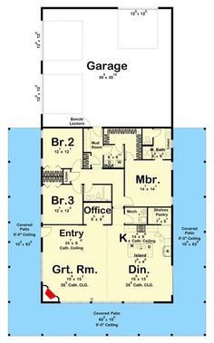 the floor plan for a garage with two separate rooms and an additional living area on each side