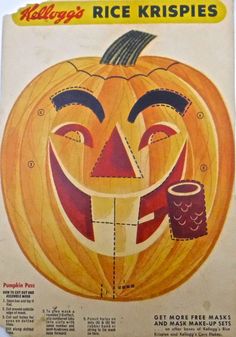 an old advertisement for rice krispies with a pumpkin on the front and face in the middle