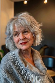 Salt And Pepper Shag Haircut, Shag Haircut Older Women, Gray Hair Shag Haircut, Textured Shag Haircut Medium, Silver Shag Haircut, Wispy Shag Haircut, Chin Length Shag Hairstyles, Women’s Shag Haircut, Grey Shag Hairstyles