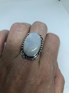 Large Vintage ring set with huge Rainbow Moonstone. Low content silver not sterling About an in long Size 8 can be resized at my jeweler for a $10-$20 fee All rings are shipped free in the US in a nice gift box. Check out our over a THOUSAND great reviews Engraving is $4 per letter and is not always perfect depending on the piece. It can take a few days if the jeweler is busy. This is payable to Paypal Judithsltd@gmail.com Vintage Large Moonstone Ring In Sterling Silver, Silver Moon-shaped Moonstone Ring Gift, Silver Celestial Jewelry With Oval Cabochon, Silver Celestial Oval Jewelry, Sterling Silver Moonstone Ring Nickel Free For Gift, Stamped 925 Moonstone Ring, 925 Stamped Moonstone Ring, Gift Sterling Silver Nickel-free Moonstone Ring, Elegant Oval Nickel-free Moonstone Ring