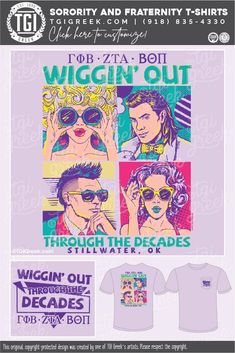 an advertisement for the wiggin'out festival with two women wearing sunglasses and one man in