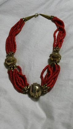 Bright Red Plastic Bead and Ornate Gold Toned Bead, Multi Strand Necklace, Costume Jewelry, Fashion Accessory This is such a nice find. Very decorative and collectible. Priced to sell. Check out our shop for monthly specials. We have a variety of items for every taste. Combine several of our items together to save on shipping. If you have any questions please do not hesitate to ask. I will ship outside of the US, just request a quote. Happy Shopping. I will work around the priority mail price. J Large Red Beads For Jewelry Making, Red And Gold Beads For Festive Occasions, Vintage Red Beaded Necklace For Festive Occasions, Red Beaded Necklaces For Festivals And Jewelry Making, Red Large Beads For Festivals, Large Red Beads For Festive Occasions, Red Polished Beads For Festivals, Red Beaded Necklace With Gold Beads For Festivals, Traditional Red Beaded Necklaces With Gold Beads