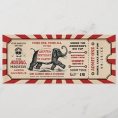 a circus ticket with an elephant on it