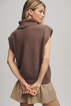 51% viscose, 27% polyester, 22% polyamide Pullover styling Hand wash Imported | Mock-Neck Muscle Sweater Vest by Maeve in Brown, Women's, Size: XL, Polyester/Polyamide/Viscose at Anthropologie Turtle Neck Sleeveless, Sleeveless Sweater Vest, Brown Fits, Sleeveless Sweater, 50 Fashion, Dress Backs, Sweater Vest, Piece Of Clothing, Pullover Styling