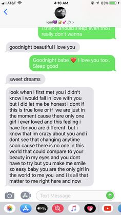 two texts that are being shared to someone on their cell phone, one is saying goodnight